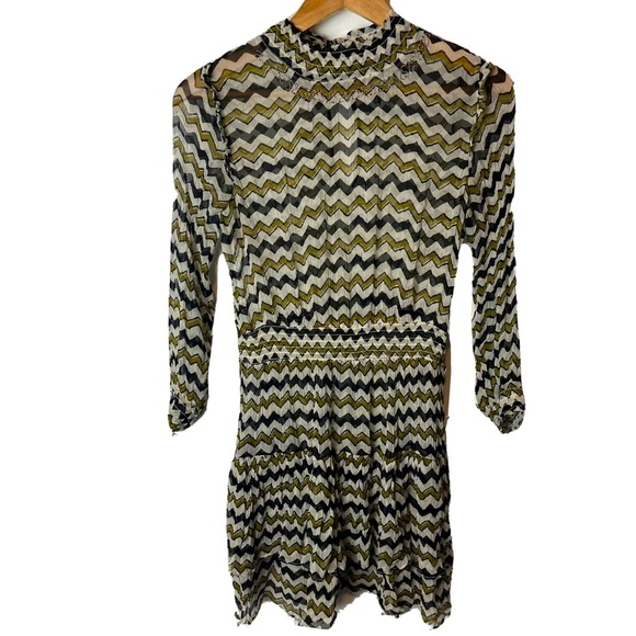 Anthropologie Sierade Zigzag Ruffle Dress by HD In Paris  Size 6 Sheer Tiered - Picture 1 of 5